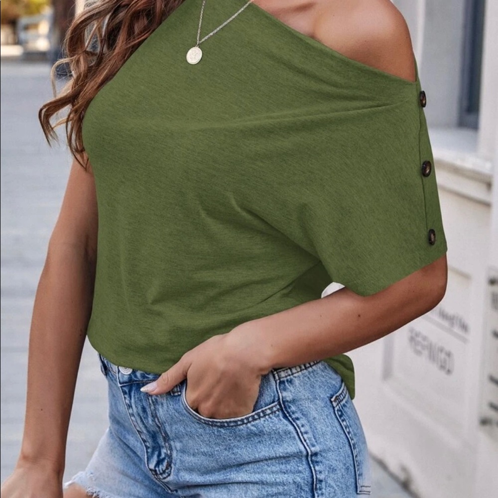 Olive Green Button Sleeve Tee
